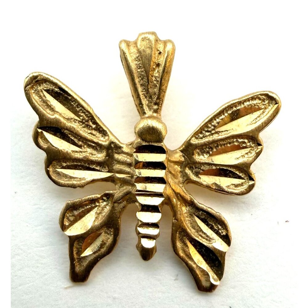 14K Solid Yellow Gold Butterfly Pendant Charm Vintage Fine Jewelry
